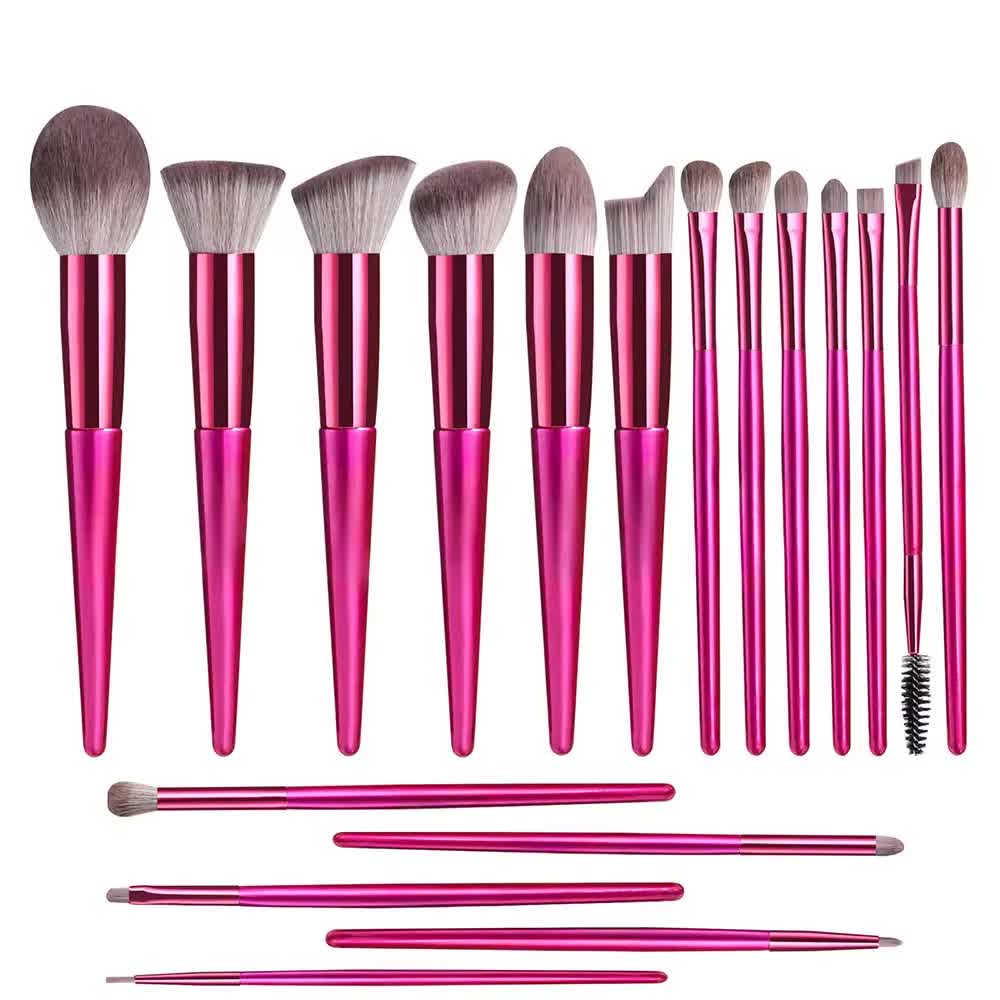 V888-ELOSUNG23144-202503211647-00 Pink 18-Piece Makeup Brush Set - Professional Synthetic Fiber Brushes with Wooden Handles for Flawless Beauty - Image 1