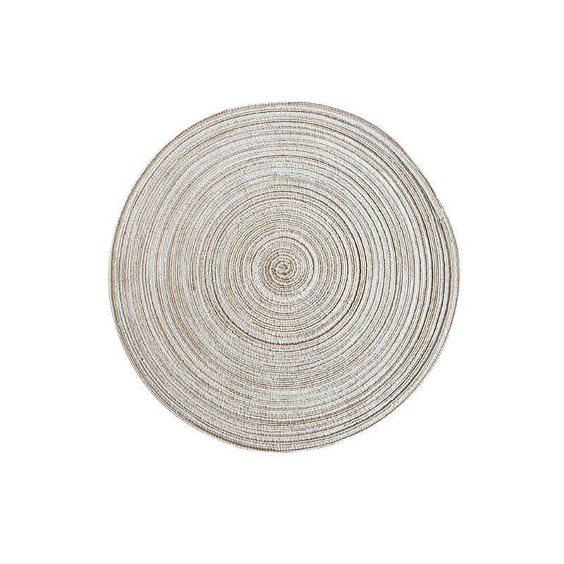 V888-ELOSUNG23196-202503251733-00 8 Pcs Beige Woven Round Placemat - Non-Slip, Heat-Resistant Dining Table Mat, 36cm - Image 1
