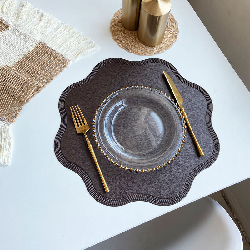 V888-ELOSUNG23295-202503251612-00 Coffee Nordic Style Faux Leather Placemats Set of 4 - Heat-Resistant Waterproof Table Mats 38x38cm(cutlery not included) - Image 1