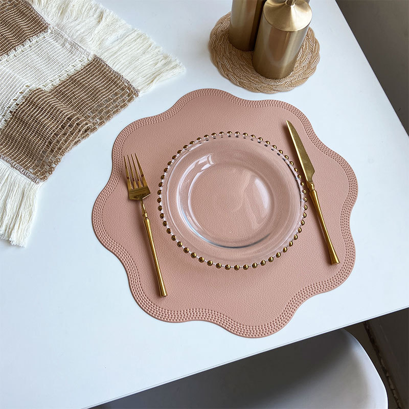 V888-ELOSUNG23296-202503251615-00 Pink Nordic Style Faux Leather Placemats Set of 4 - Heat-Resistant Waterproof Table Mats 38x38cm(cutlery not included) - Image 1
