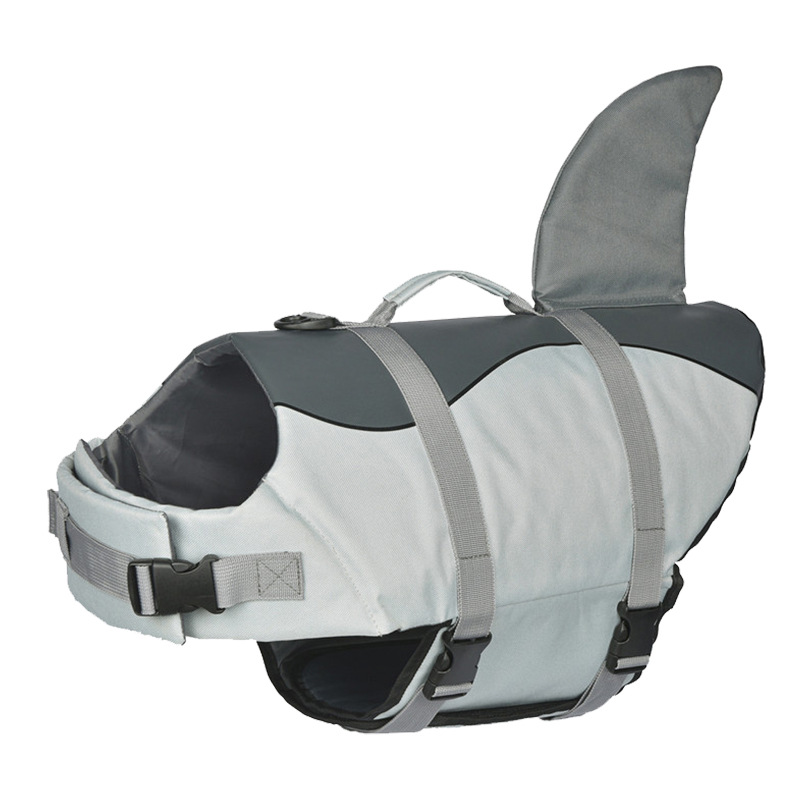 V888-ELOSUNG23301-202503251845-00 Size L Grey Pet Life Jacket for Dogs - Summer Swimming Safety Vest with Shark Fin for Small to Large Breeds - Image 1