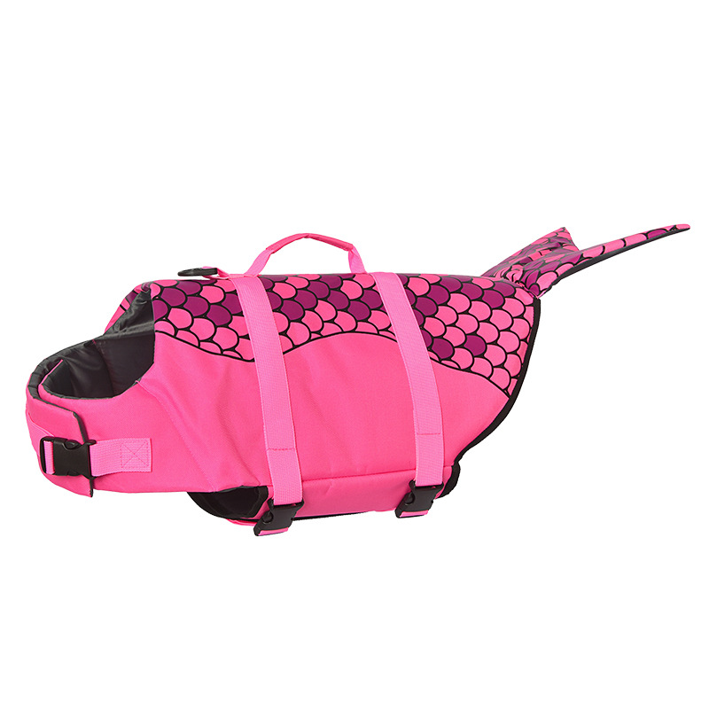 V888-ELOSUNG23316-202503251807-00 Size L Pink Scale Pattern Pet Life Jacket for Dogs - Summer Swimming Safety Vest with Shark Fin for Small to Large Breeds - Image 1