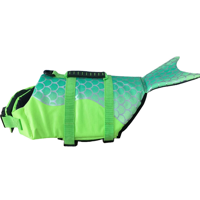 V888-ELOSUNG23332-202503251808-00 Size XL Green Scales Pattern Pet Life Jacket for Dogs - Summer Swimming Safety Vest with Shark Fin for Small to Large Breeds - Image 1