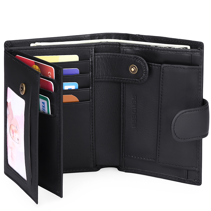 V888-ELOSUNG23340-202503271429-00 Black Men's Short Leather Wallet with RFID Protection - Genuine Cowhide Cardholder with Coin Pocket - Image 1