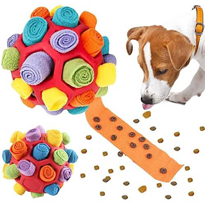 V888-ELOSUNG23387-202503271202-01 Orange Ball And Colorful Strips Of Fabric Interactive Pet Snuffle Ball - Treat-Dispensing Toy for Dogs and Cats, 20 cm TPR and Felt Fabric for Mental Stimulation - Image 1