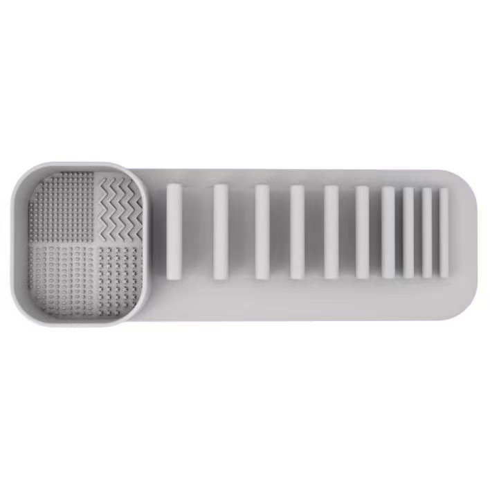 V888-ELOSUNG23408-202503280020-00 3 Pcs Grey Silicone Makeup Brush Organizer and Cleaning Rack - Wall-Mounted Holder with Brush Cleaning Texture - Image 1