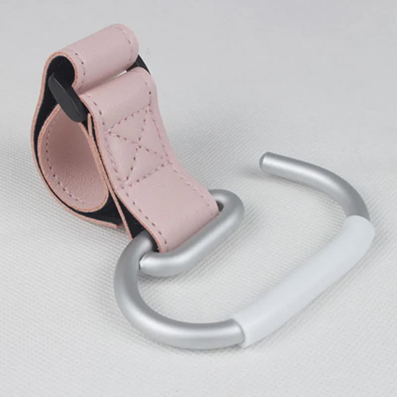 V888-ELOSUNG234429-202503282047-00 Pink Stroller Hooks 4-Pack - Leather and Alloy Pram Hooks with Velcro for Mom Bags and Accessories - Image 1