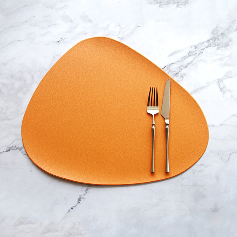 V888-ELOSUNG23578-202504031731-00 4 Pcs Orange Nordic-Style PVC Leather Placemats Set of 4 - Waterproof, Heat-Resistant, and Oil-Proof Triangular Table Mats - Image 1