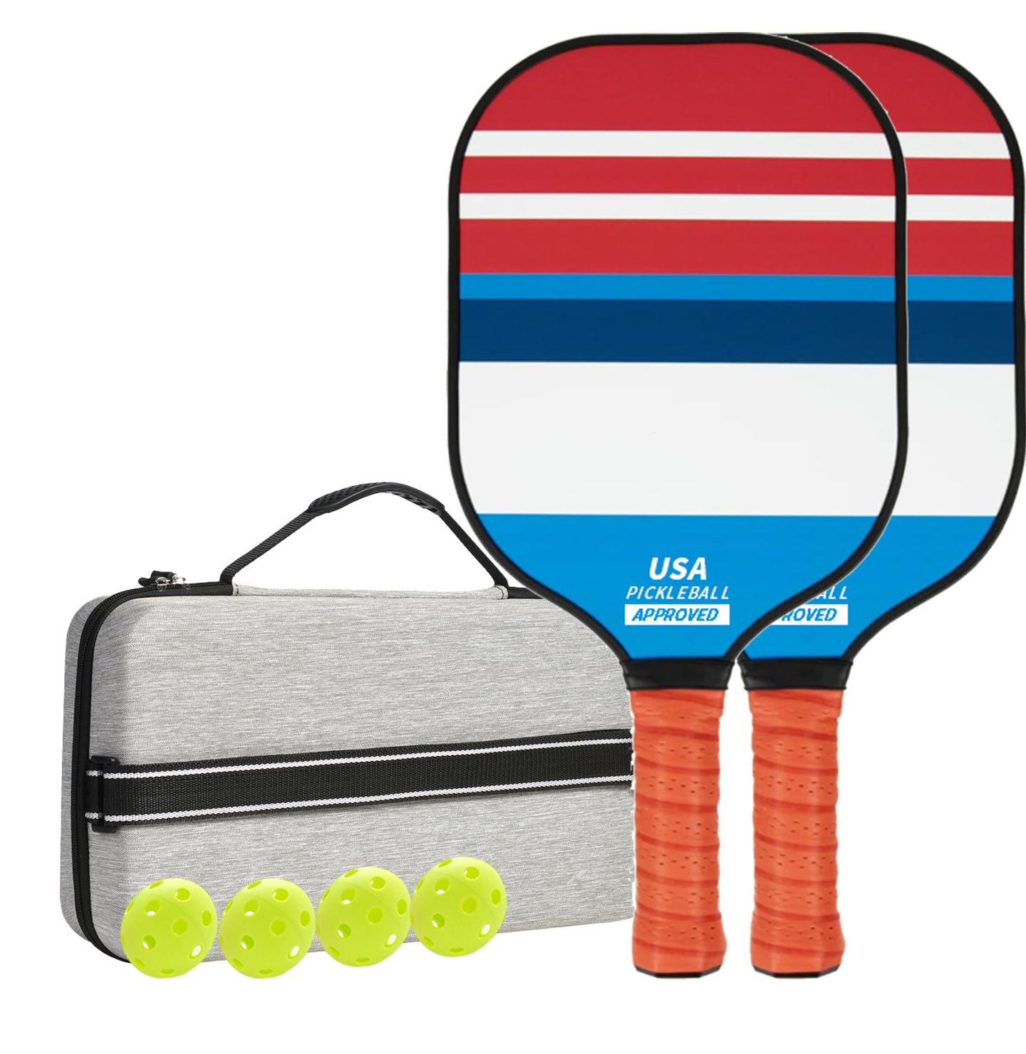 V888-ELOSUNG23618-202504141416-00 Style 1 Colorful Geometric Patterns Fiberglass Pickleball Paddle Set - 2 Paddles, 4 Balls, and Portable Carry Bag for Outdoor Play - Image 1