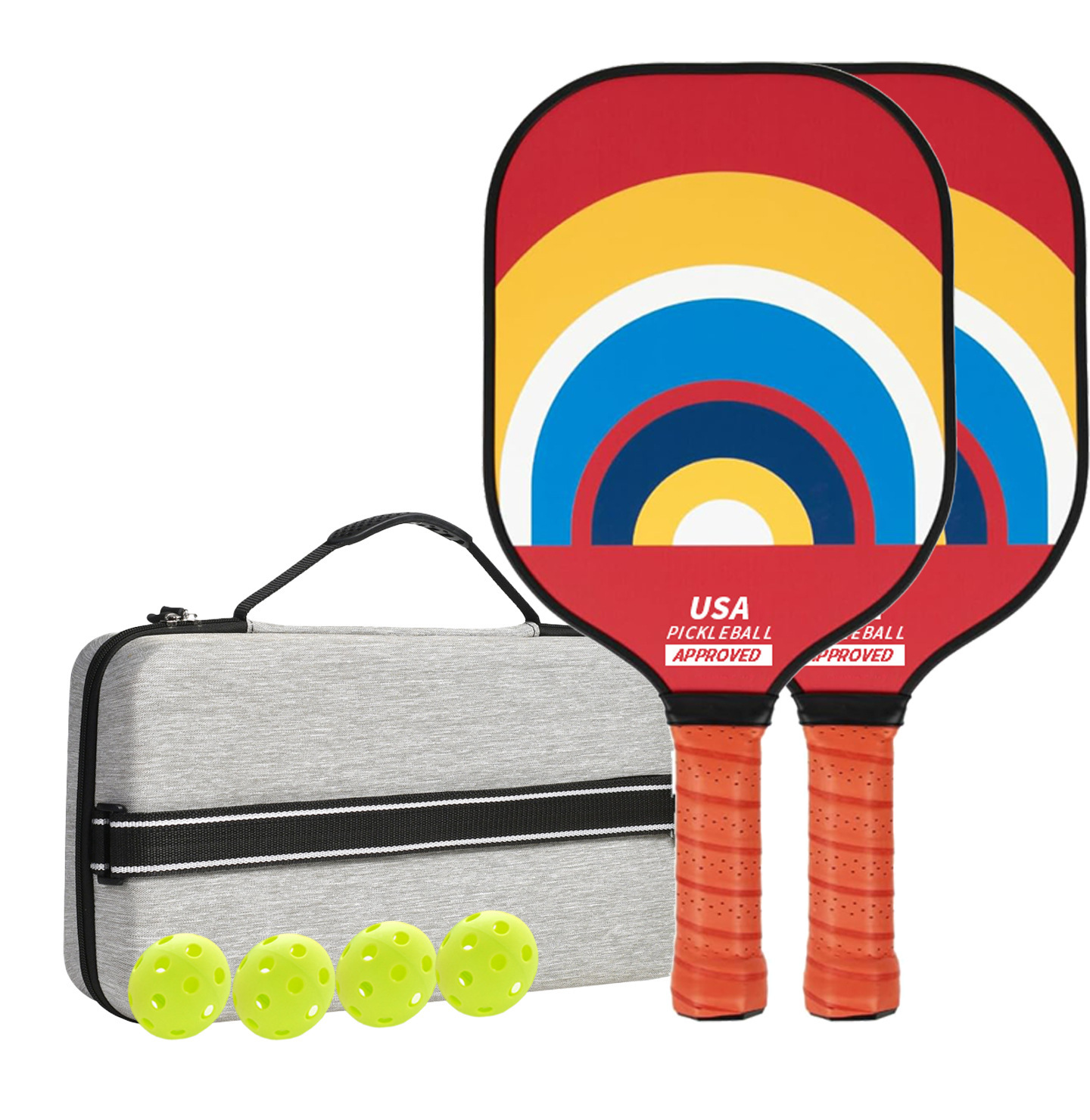 V888-ELOSUNG23620-202504141417-00 Style 3 Colorful Geometric Patterns Fiberglass Pickleball Paddle Set - 2 Paddles, 4 Balls, and Portable Carry Bag for Outdoor Play - Image 1
