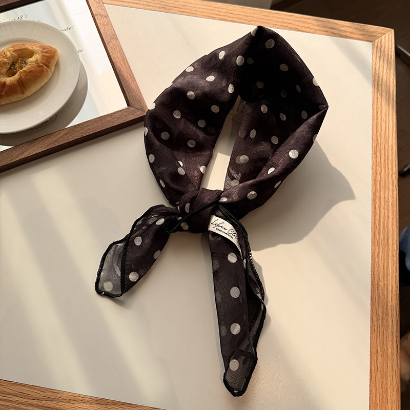 V888-ELOSUNG23643-202504141406-00 Style 4 Black Versatile Patterned Square Scarf | 65x65cm Lightweight Polyester Neckerchief Headband | Vintage Polka Dot & Floral - Image 1