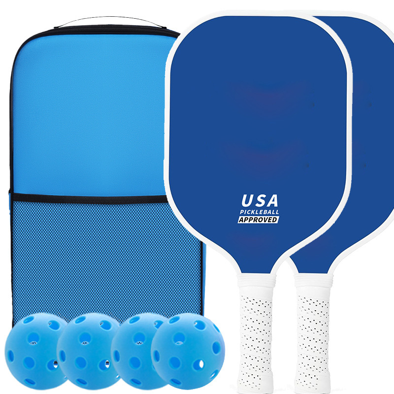 V888-ELOSUNG23660-202504141410-00 Blue Fiberglass Pickleball Paddle Set - 2 Minimalist Paddles, 4 Balls, and Carry Bag for Outdoor Play - Image 1