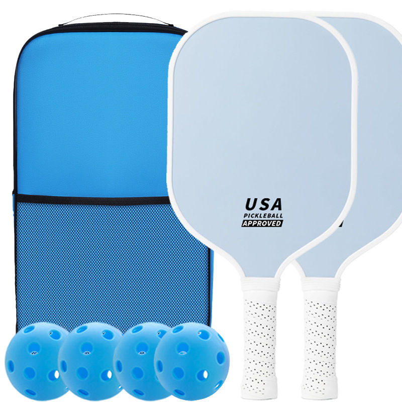 V888-ELOSUNG23663-202504141411-00 Light Blue Fiberglass Pickleball Paddle Set - 2 Minimalist Paddles, 4 Balls, and Carry Bag for Outdoor Play - Image 1