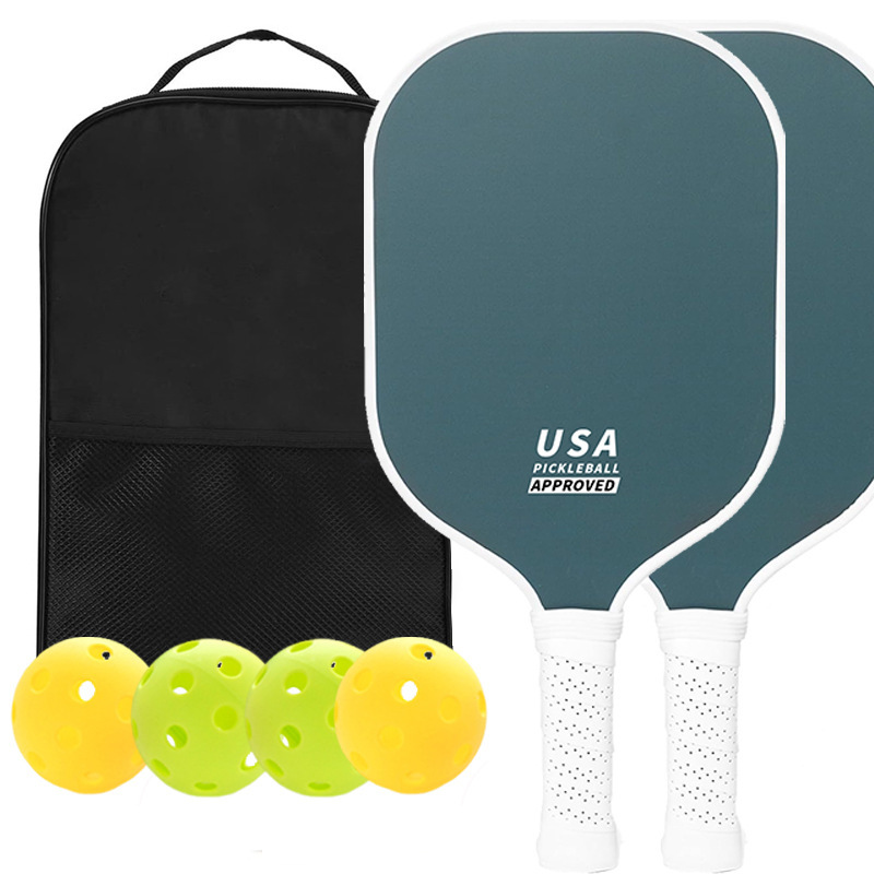 V888-ELOSUNG23664-202504141411-00 Dark Green Fiberglass Pickleball Paddle Set - 2 Minimalist Paddles, 4 Balls, and Carry Bag for Outdoor Play - Image 1