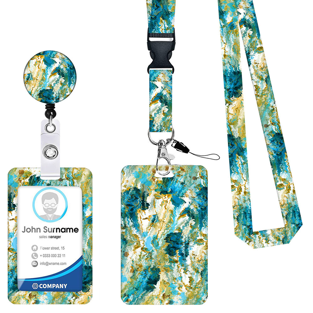 V888-ELOSUNG23677-202504141722-00 2 Pcs Blue and Green Retractable Badge Reel & ID Card Holder Set with Lanyard - Durable ABS Plastic - Image 1