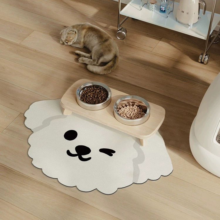 V888-ELOSUNG23708-202504141806-00 2 Pcs Style 2 White Puppy pattern Cartoon Pet Feeding Mat for Cats & Dogs - Absorbent Diatom Mud Splash-Proof Mat, Easy to Clean - Image 1