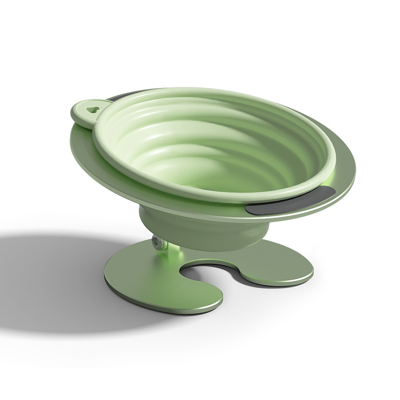 V888-ELOSUNG23743-202504141431-00 Green Foldable Elevated Pet Bowl Set - Tilted Ergonomic Cat Feeder with Aluminum Stand & Silicone Bowl - Image 1