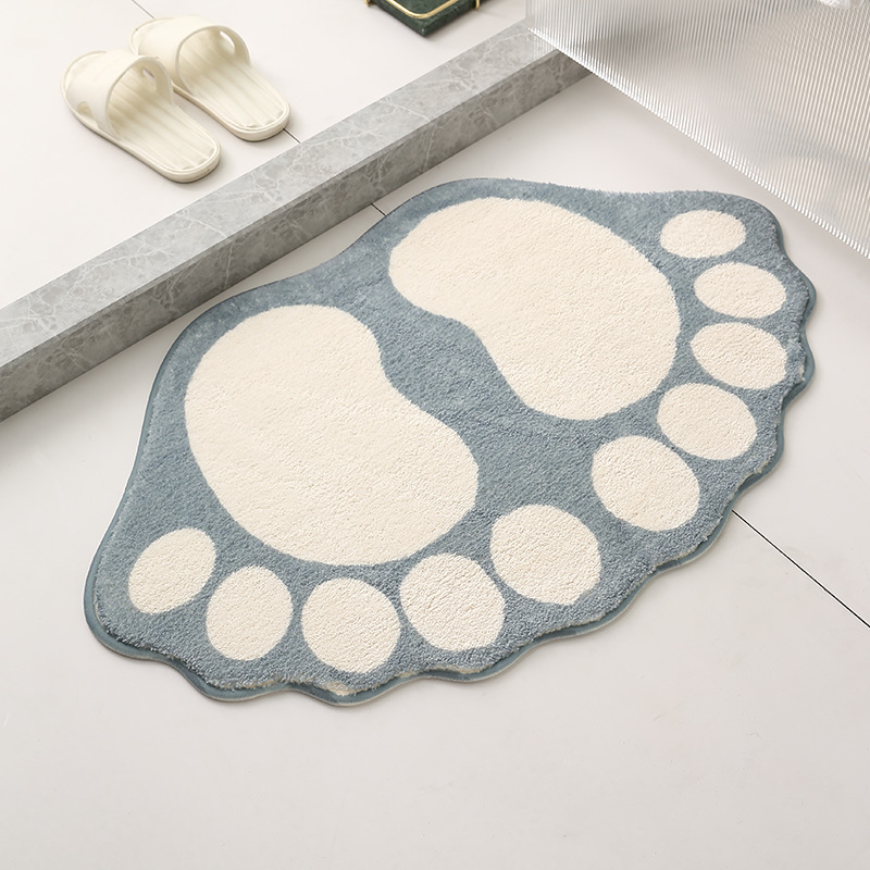 V888-ELOSUNG23768-202504141616-00 2 Pcs Grey And White Foot-Shaped Plush Bath Mat - Non-Slip Absorbent Bathroom Rug for Bedroom and Doorway (50x80cm) - Image 1