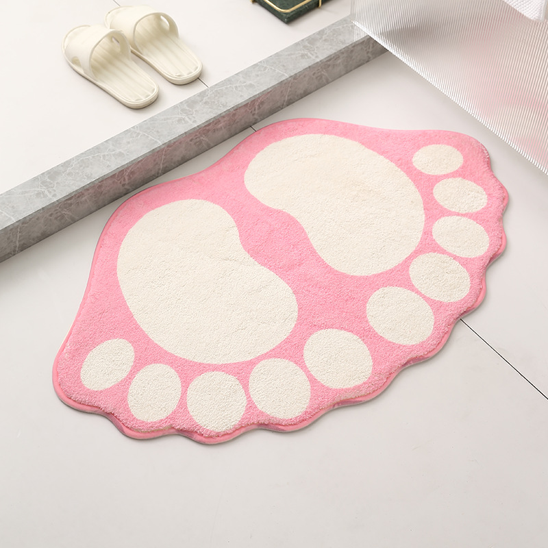 V888-ELOSUNG23769-202504141616-00 2 Pcs Pink And White Foot-Shaped Plush Bath Mat - Non-Slip Absorbent Bathroom Rug for Bedroom and Doorway (50x80cm) - Image 1