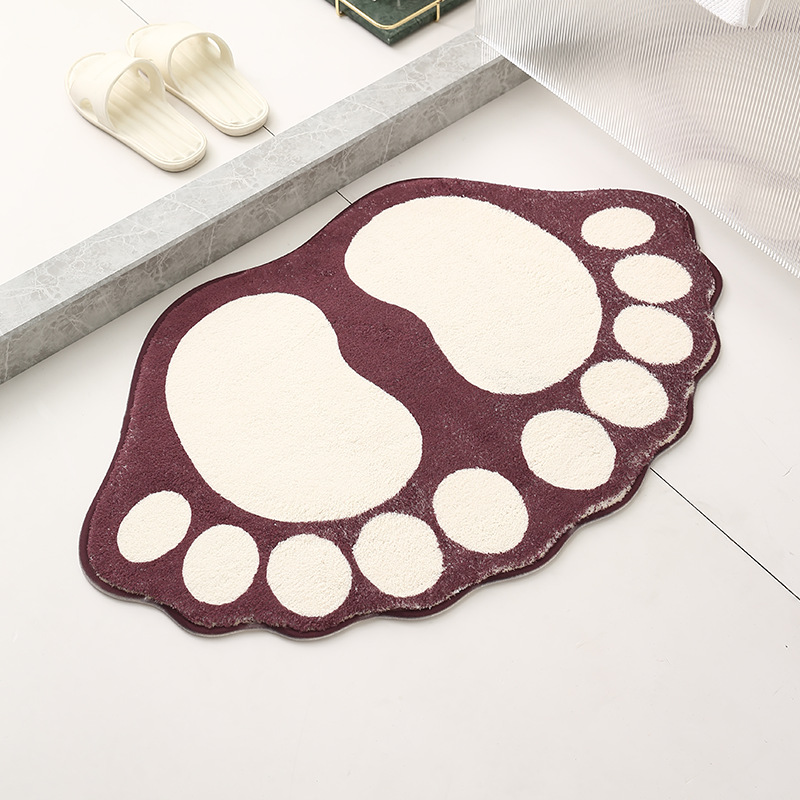 V888-ELOSUNG23770-202504141617-00 2 Pcs Dark Red And White Foot-Shaped Plush Bath Mat - Non-Slip Absorbent Bathroom Rug for Bedroom and Doorway (50x80cm) - Image 1