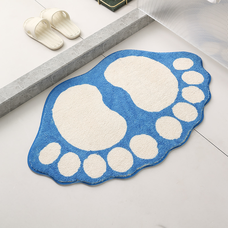 V888-ELOSUNG23771-202504141617-00 2 Pcs Blue And White Foot-Shaped Plush Bath Mat - Non-Slip Absorbent Bathroom Rug for Bedroom and Doorway (50x80cm) - Image 1