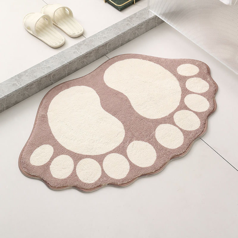 V888-ELOSUNG23774-202504141618-00 2 Pcs Brown And White Foot-Shaped Plush Bath Mat - Non-Slip Absorbent Bathroom Rug for Bedroom and Doorway (50x80cm) - Image 1