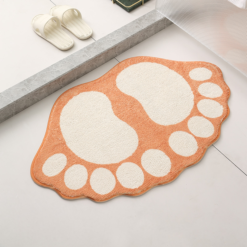 V888-ELOSUNG23775-202504141620-00 2 Pcs Orange And White Foot-Shaped Plush Bath Mat - Non-Slip Absorbent Bathroom Rug for Bedroom and Doorway (50x80cm) - Image 1