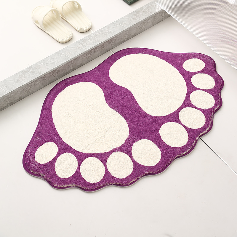 V888-ELOSUNG23776-202504141620-00 2 Pcs Purple And White Foot-Shaped Plush Bath Mat - Non-Slip Absorbent Bathroom Rug for Bedroom and Doorway (50x80cm) - Image 1