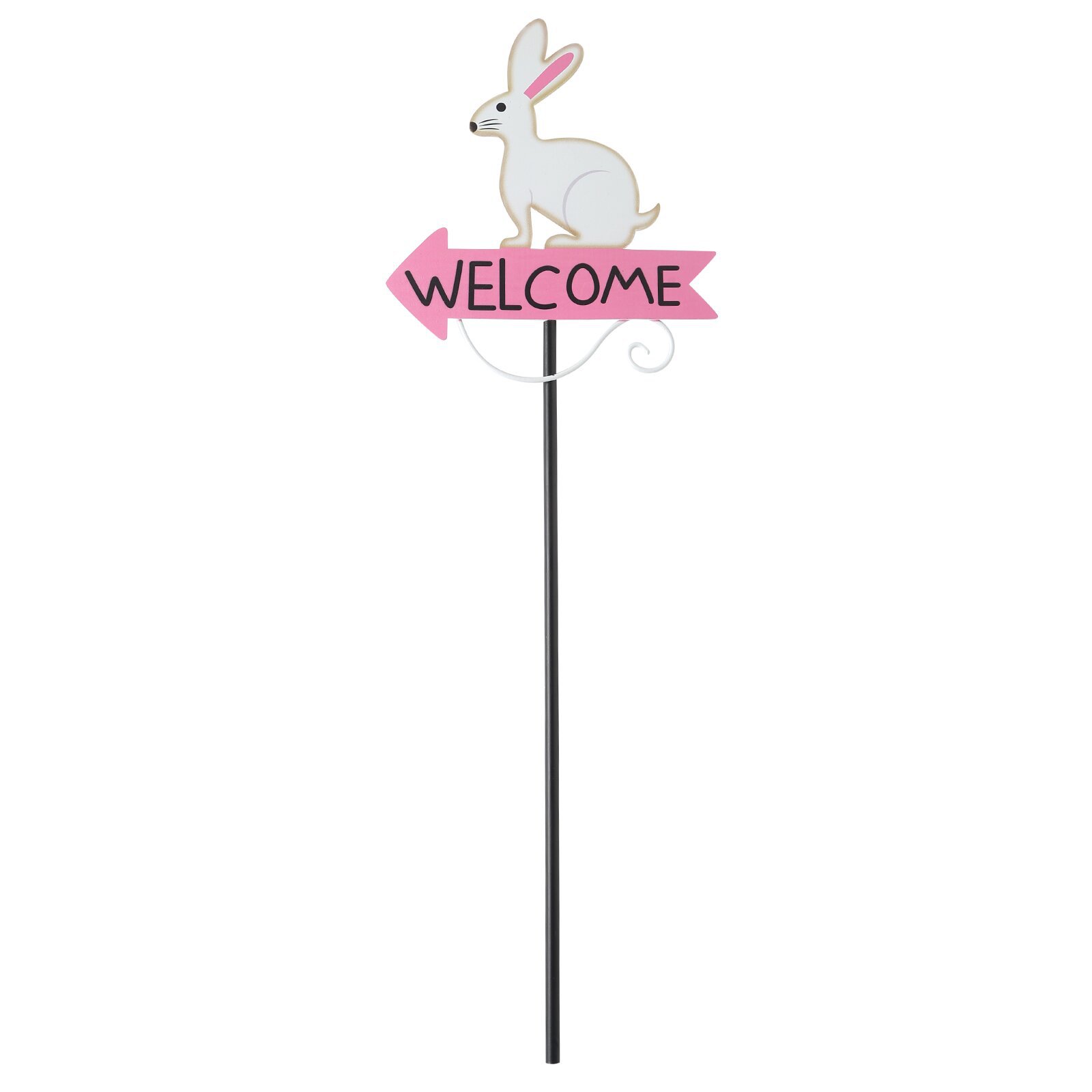 V888-ELOSUNG23790-202504141652-00 White Rabbit Pattern Charming Metal Garden Stakes | Welcome Yard & Lawn Decor - Image 1
