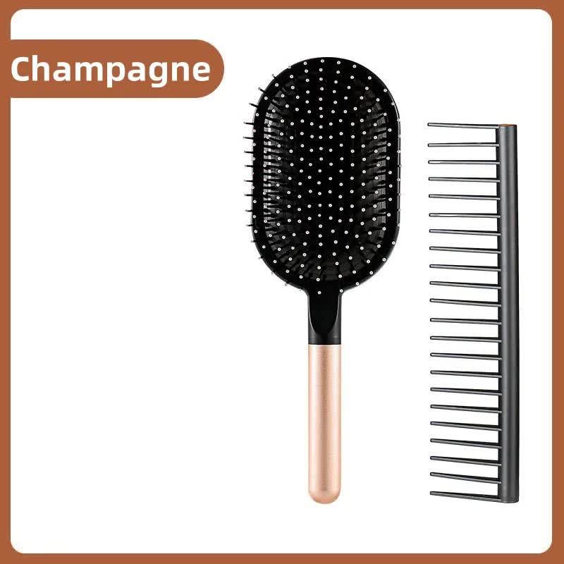 V888-ELOSUNG23842-202504141811-00 Champagne Air Cushion Massage Paddle Brush & Wide Tooth Comb Set - Gentle Detangling for All Hair Types - Image 1