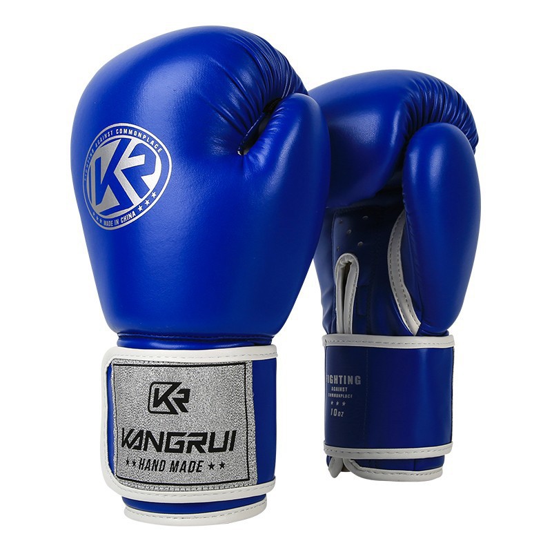 V888-ELOSUNG23995-202504171631-00 Blue And Silver Durable 8oz PU Leather Boxing Gloves - Padded & Ventilated for Training - Image 1