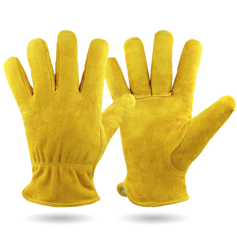 V888-ELOSUNG24217-202503271444-00 L Yellow Durable Cowhide Work Gloves - Insulated Windproof Anti-Slip for Outdoor Handling & Cycling - Image 1