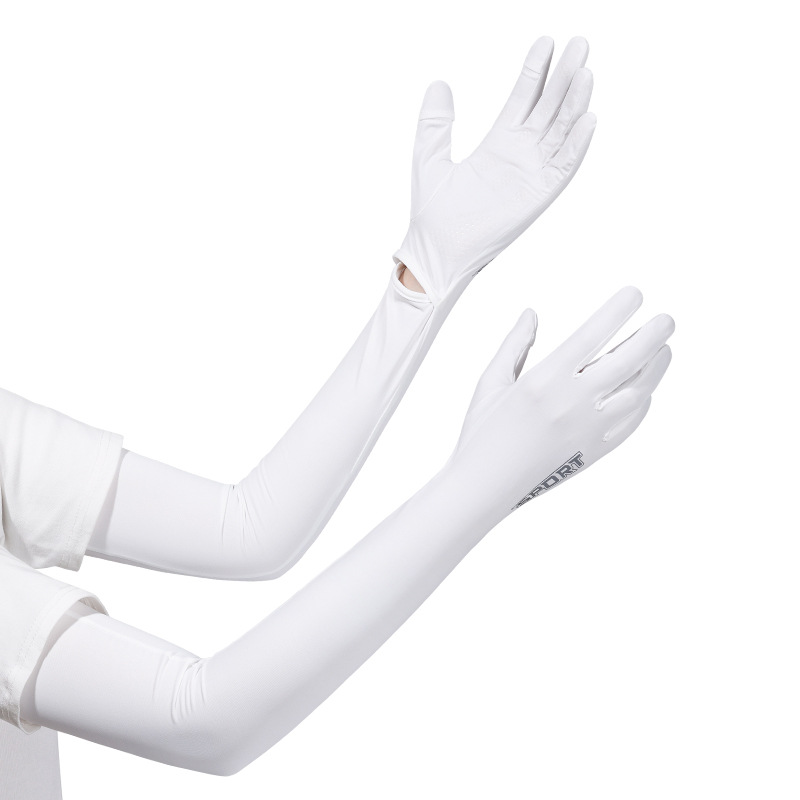 V888-ELOSUNG24224-202503271711-00 White UV-Protective Cooling Arm Sleeves - Breathable Long Sun Protection Gloves for Summer Cycling - Image 1