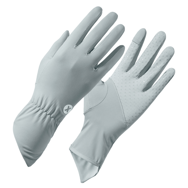 V888-ELOSUNG24229-202503271835-00 Grey Women's UV-Protective Ice Silk Gloves - Breathable Non-Slip Fingerless Summer Sports Gloves - Image 1