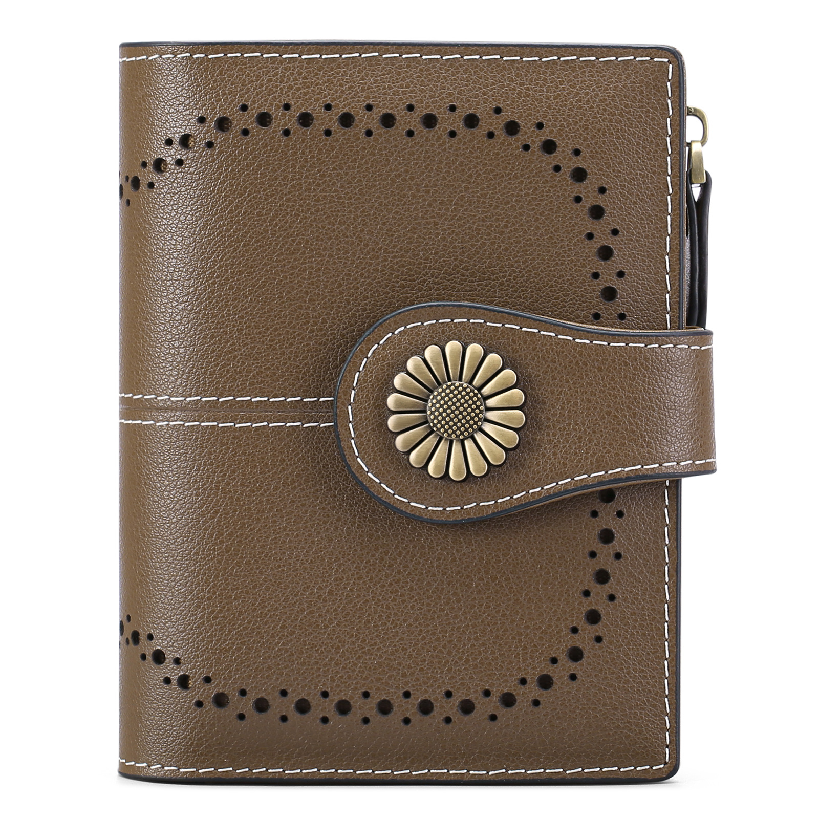 V888-ELOSUNG24314-202503282121-00 Brown(Star Napa) Women's Short Leather Wallet - European Style Waxed Leather Coin Purse with Zipper Card Holder in Red - Image 1