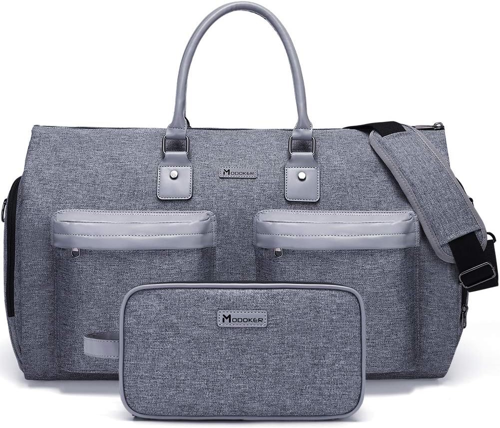V888-ELOSUNG24341-202504011305-00 Grey 45L Garment Duffel Bag - Men's Travel Suit Bag - Carry On Weekender - Image 1
