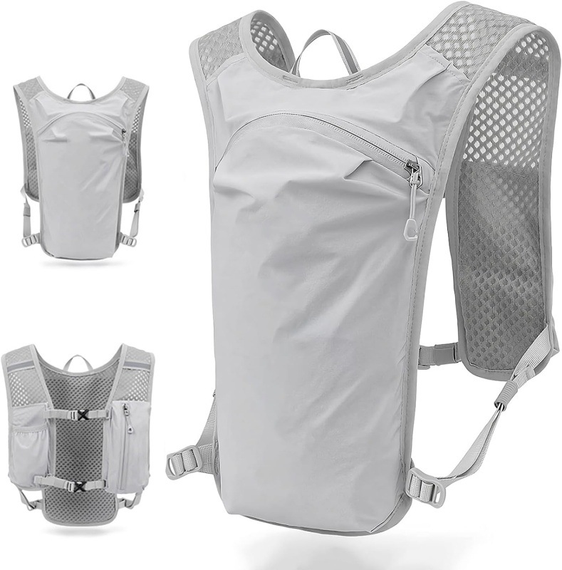 V888-ELOSUNG24487-202504141406-00 Grey Cycling Running Hiking Backpack - Breathable Hydration Pack with Vest Design for Biking, Marathon & Outdoor Sports - Image 1
