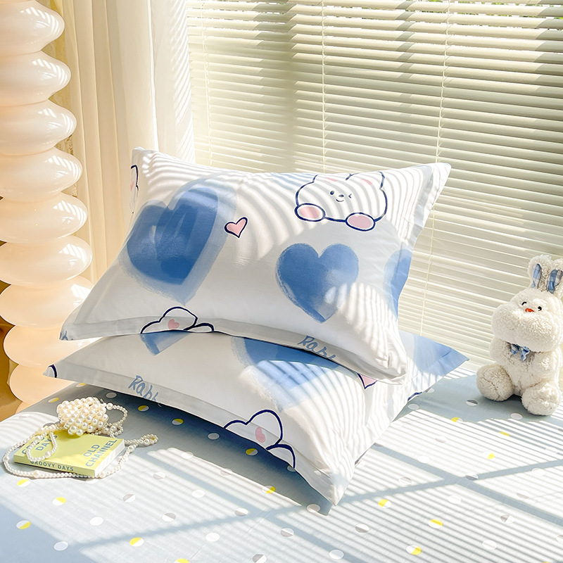 V888-ELOSUNG24555-202504141521-00 Blue Heart 100% Cotton Pillowcase Set (Pack of 2) - Breathable Standard Size 48x74cm Pure Cotton Pillow Covers - Image 1