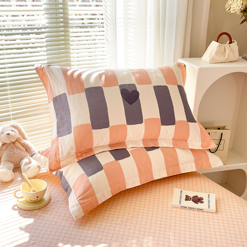 V888-ELOSUNG24556-202504141521-00 Orange Stripes 100% Cotton Pillowcase Set (Pack of 2) - Breathable Standard Size 48x74cm Pure Cotton Pillow Covers - Image 1