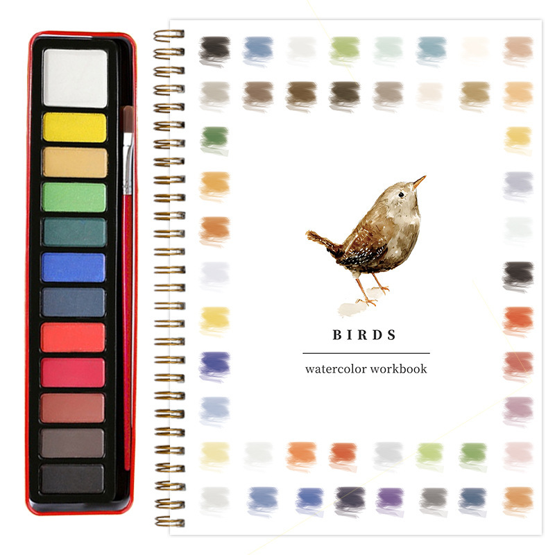 V888-ELOSUNG24559-202504141525-00 Bird 2-Pack Watercolor Painting Set - Premium Bird-Themed Coloring Books with Watercolor Paints (22.86×16.51cm) - Artist-Grade Workbook Kit - Image 1