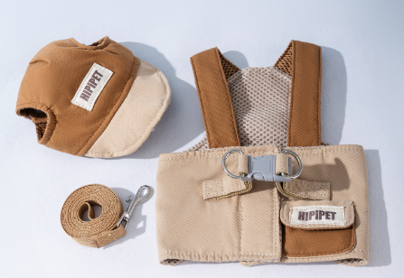 V888-ELOSUNG24608-202504141730-00 XL Brown Pet Sun Hat with Adjustable Strap + Leash & Harness 3-Piece Set - Breathable Summer Cap for Dogs & Cats with Ear Holes - Image 1