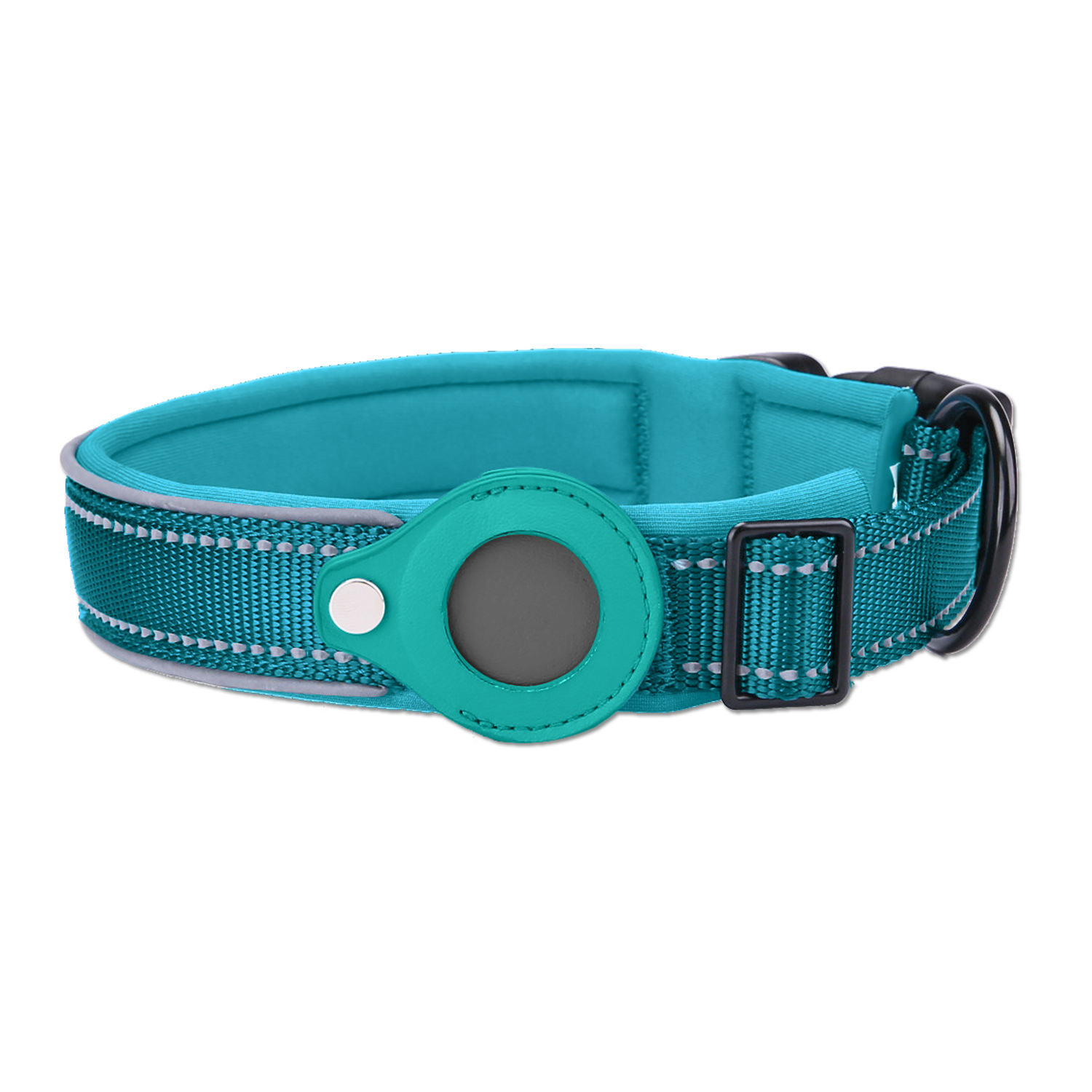 V888-ELOSUNG24631-202504141331-00 XL Blue-green Secure Nylon Dog Collar with Built-in Apple AirTag (not included) Holder Case - Pet Tracker Accessory - Image 1