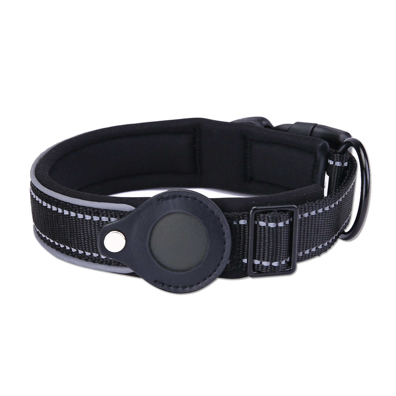 V888-ELOSUNG24632-202504141533-00 S Black Secure Nylon Dog Collar with Built-in Apple AirTag (not included) Holder Case - Pet Tracker Accessory - Image 1