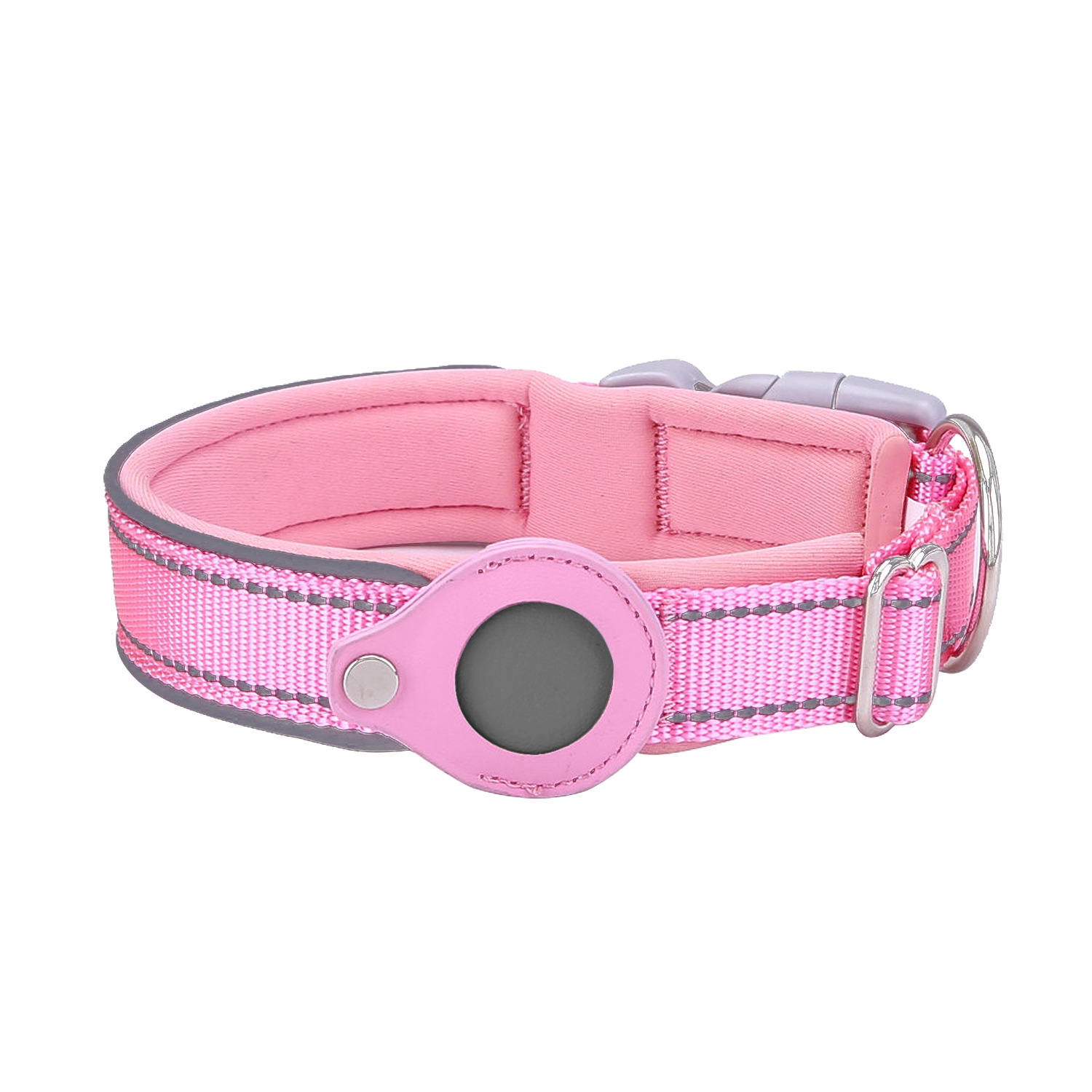 V888-ELOSUNG24637-202504141541-00 M Pink Secure Nylon Dog Collar with Built-in Apple AirTag (not included) Holder Case - Pet Tracker Accessory - Image 1