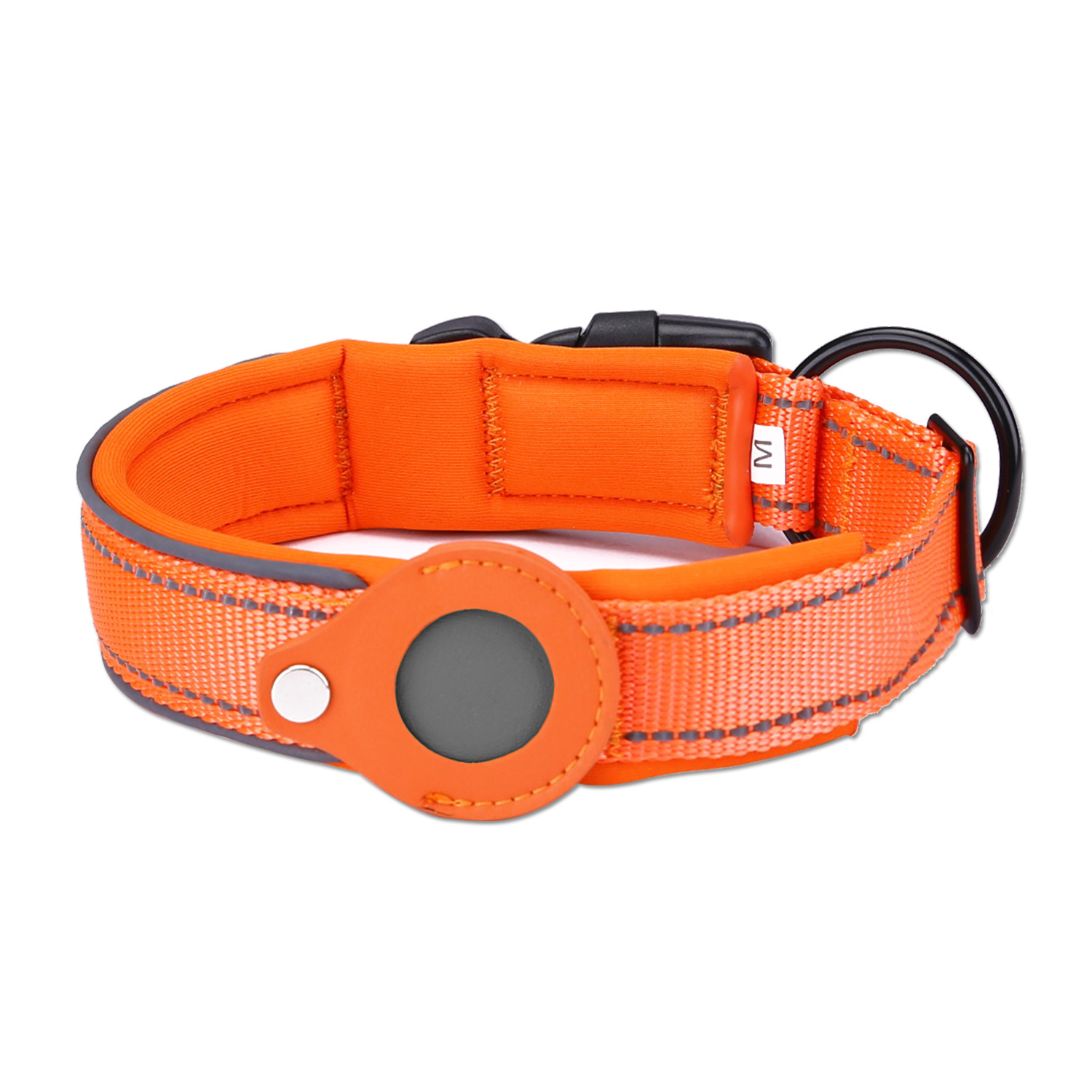 V888-ELOSUNG24643-202504141545-00 XL Orange Secure Nylon Dog Collar with Built-in Apple AirTag (not included) Holder Case - Pet Tracker Accessory - Image 1