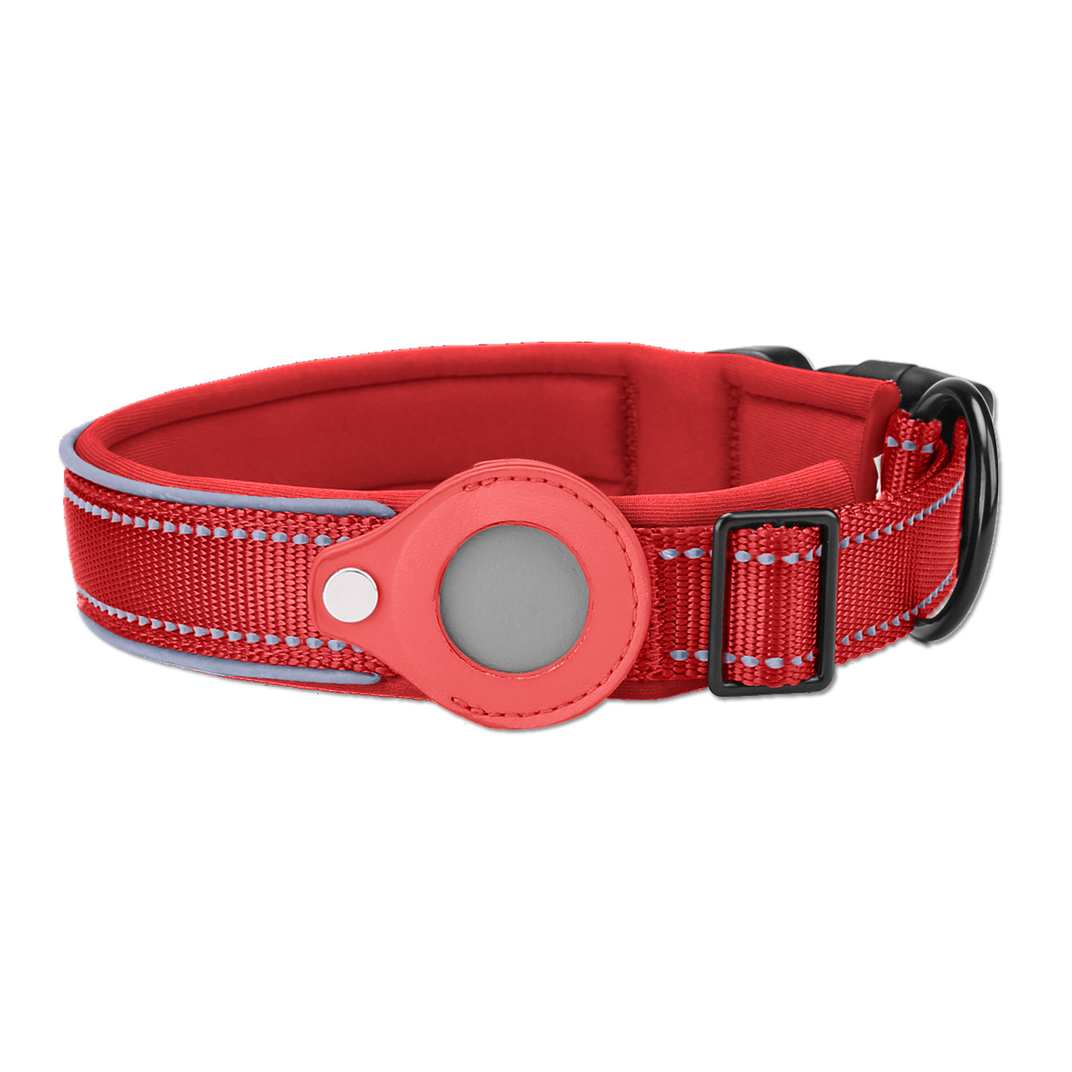 V888-ELOSUNG24663-202504141617-00 XL Red Secure Nylon Dog Collar with Built-in Apple AirTag (not included) Holder Case - Pet Tracker Accessory - Image 1