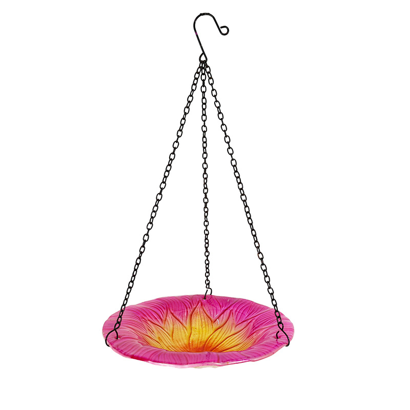 V888-ELOSUNG24669-202504141712-00 Pink Decorative Hanging Glass Flower Bird Bath - 8.1 Inch Vibrant Outdoor Garden Accent - Image 1