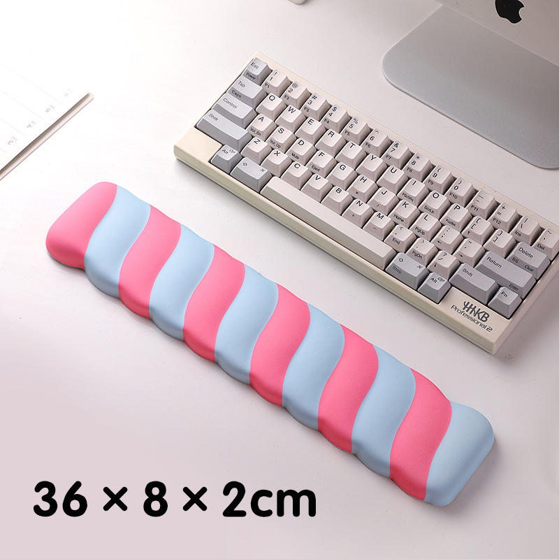 V888-ELOSUNG24700-202504171727-00 Blue 2PCS Ergonomic Wavy Keyboard Wrist Rest - Comfortable Typing Support Cushion - Image 1