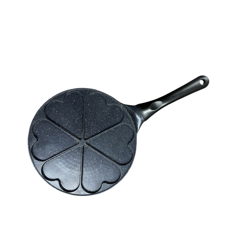 V888-ELOSUNG24794-202504171633-00 Black Heart + Black Handle (Gas model) Non-Stick Pancake Pan - 7-Hole Fun Shapes Breakfast Griddle (27cm) - Image 1