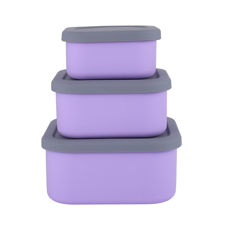 V888-ELOSUNG24810-202504171638-00 Purple 3-Piece Stackable Silicone Food Storage Container Set - Microwave Safe Lunch Boxes (300/700/1300ml) - Image 1